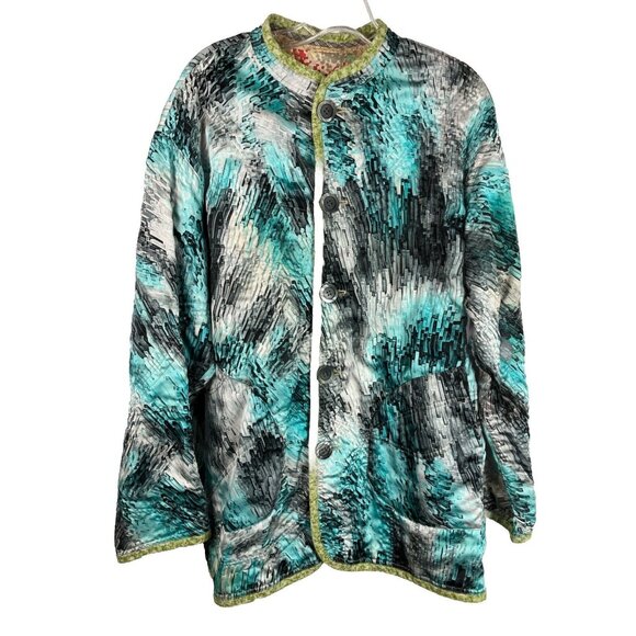 L XL Koos van Akker reversible silk jacket floral abstract Vintage - Picture 2 of 4